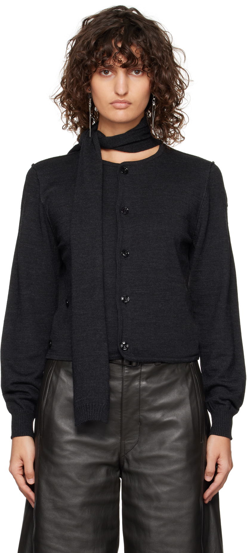 Pleteni pulover LEMAIRE LEMAIRE Cardigan With Scarf Črna | TO1251 LK087