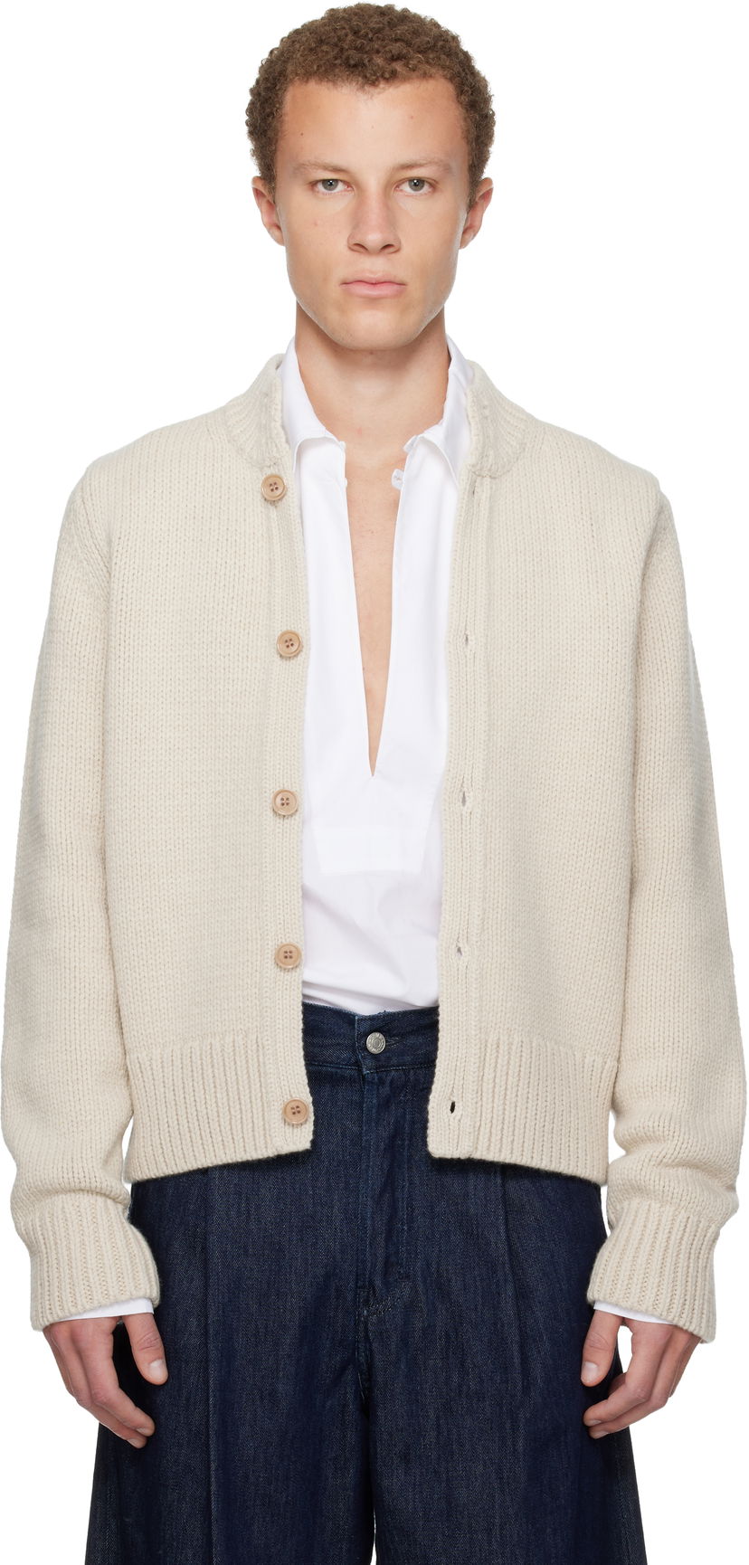 Pleteni pulover Dries Van Noten Merino Wool Knitted Cardigan Bež | 252-021247-2710