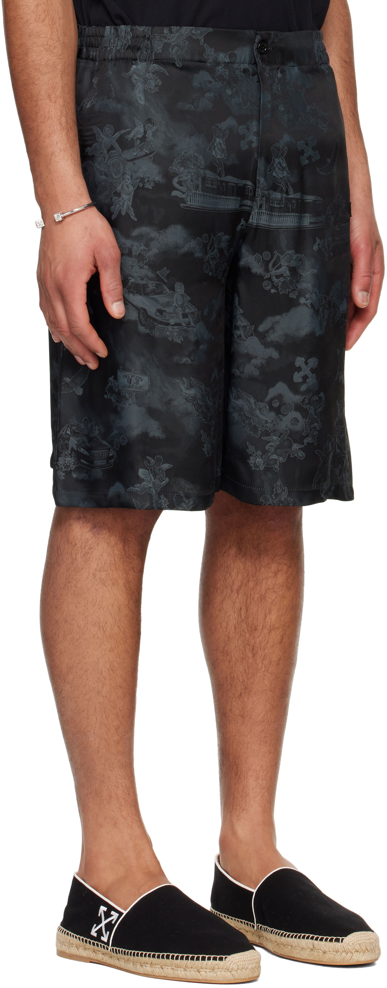 Kratke hlače Off-White Off-White Jacquard Fresco Bowling Shorts Črna | OMCB092S25FAB0020200, 1