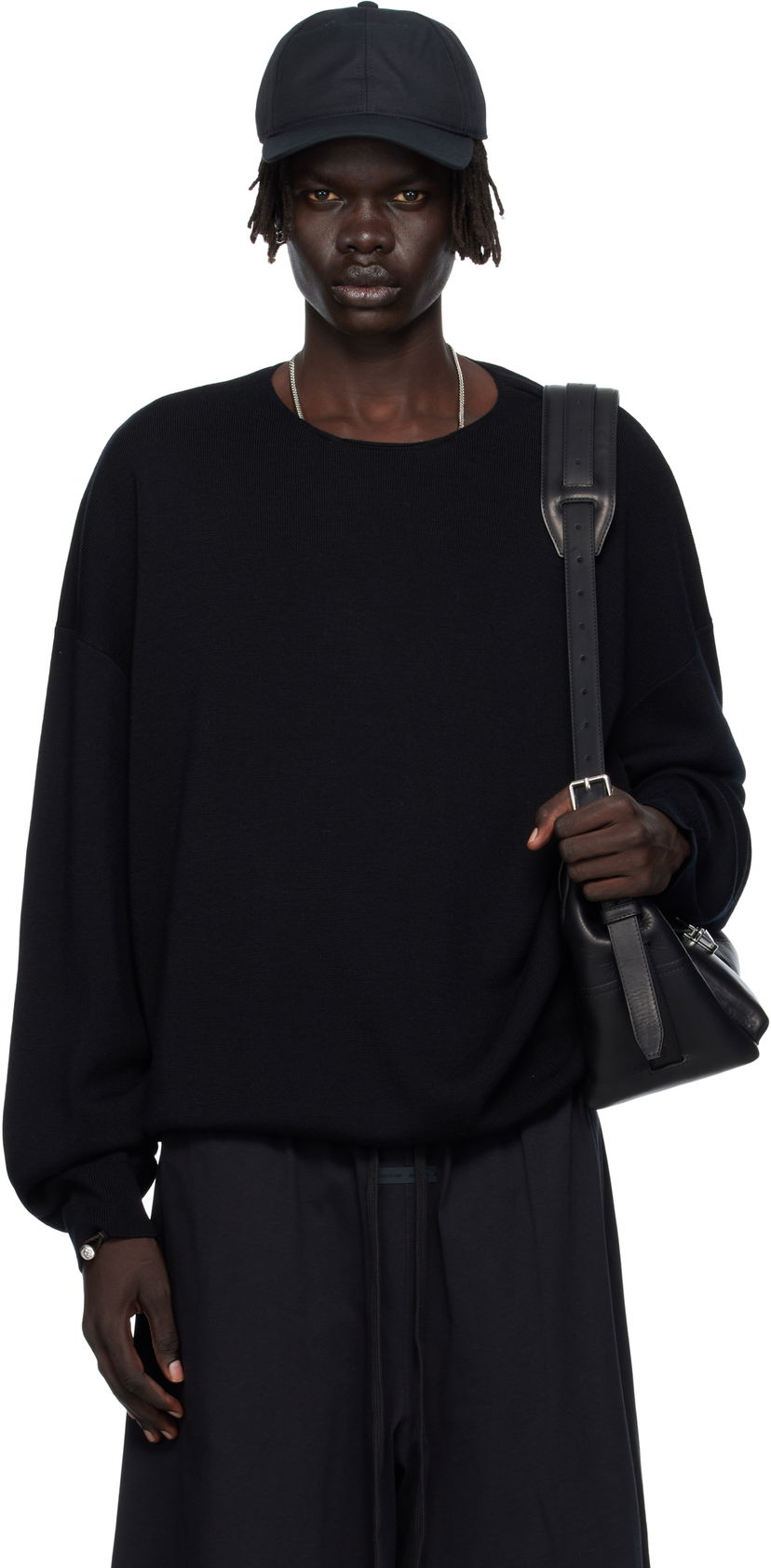 Pleteni pulover Fear of God Fear of God ESSENTIALS Long Sleeve Crewneck Sweater Črna | 192SP256490F