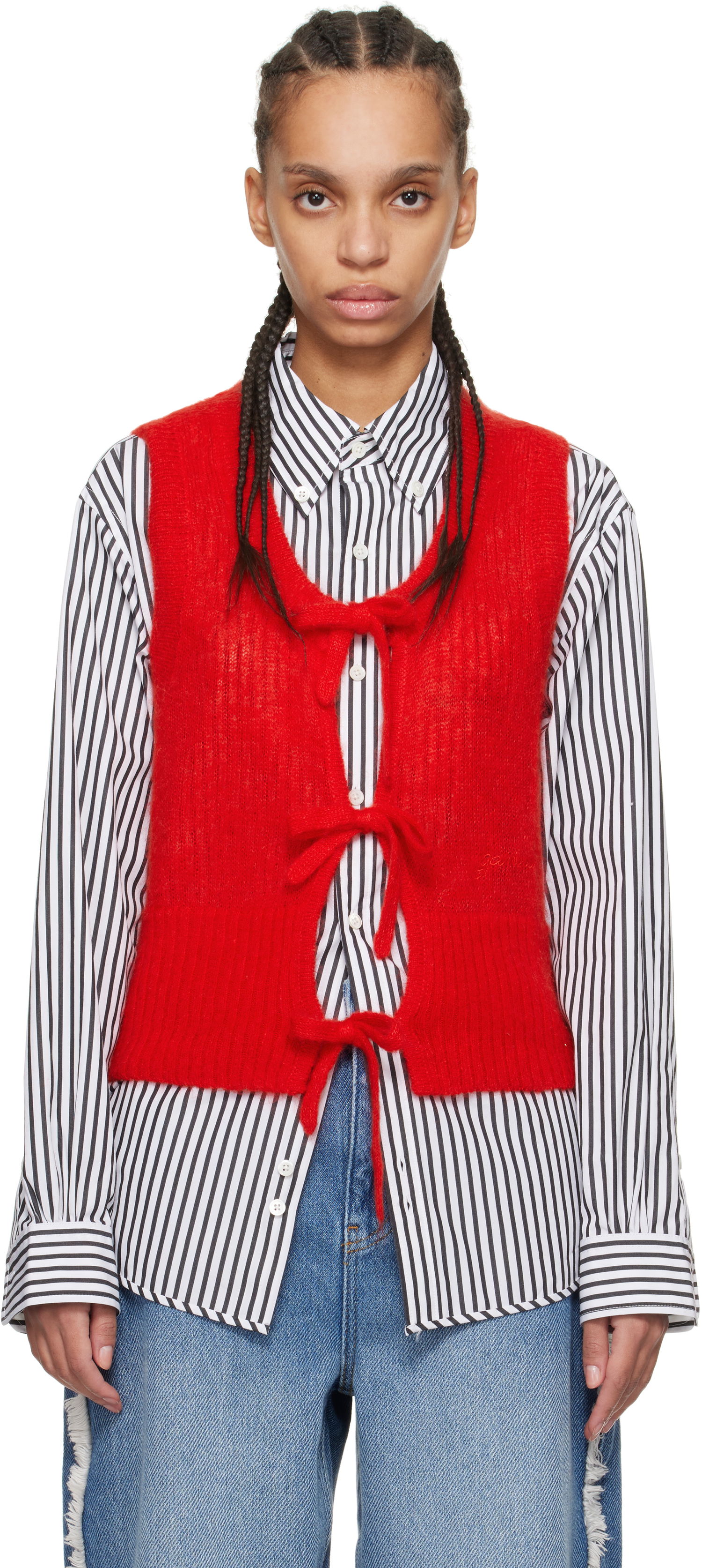 Pleteni pulover GANNI Ganni Tie String Vest Rdeča | K2344, 0