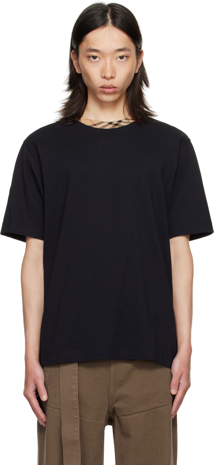 Majica Burberry Burberry Check Trim Cotton T-Shirt Črna | 8110101