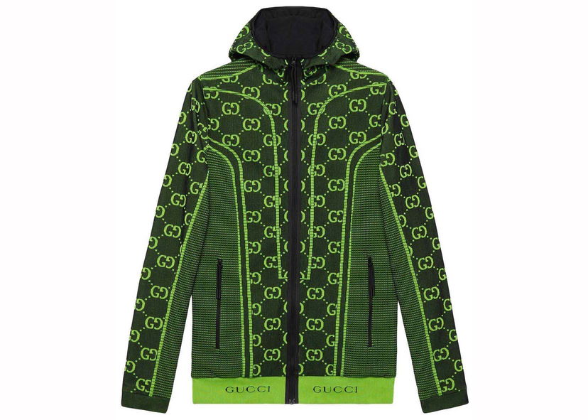 Jakna Gucci GG Tubular Jersey Zip Jacket Black/Green Zelena | 693109 XJEAI 1131