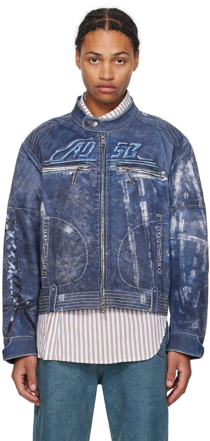 Jakna Andersson Bell Blue Zen Trompe L'œil Rider Denim Jacket Mornarica | awa650u