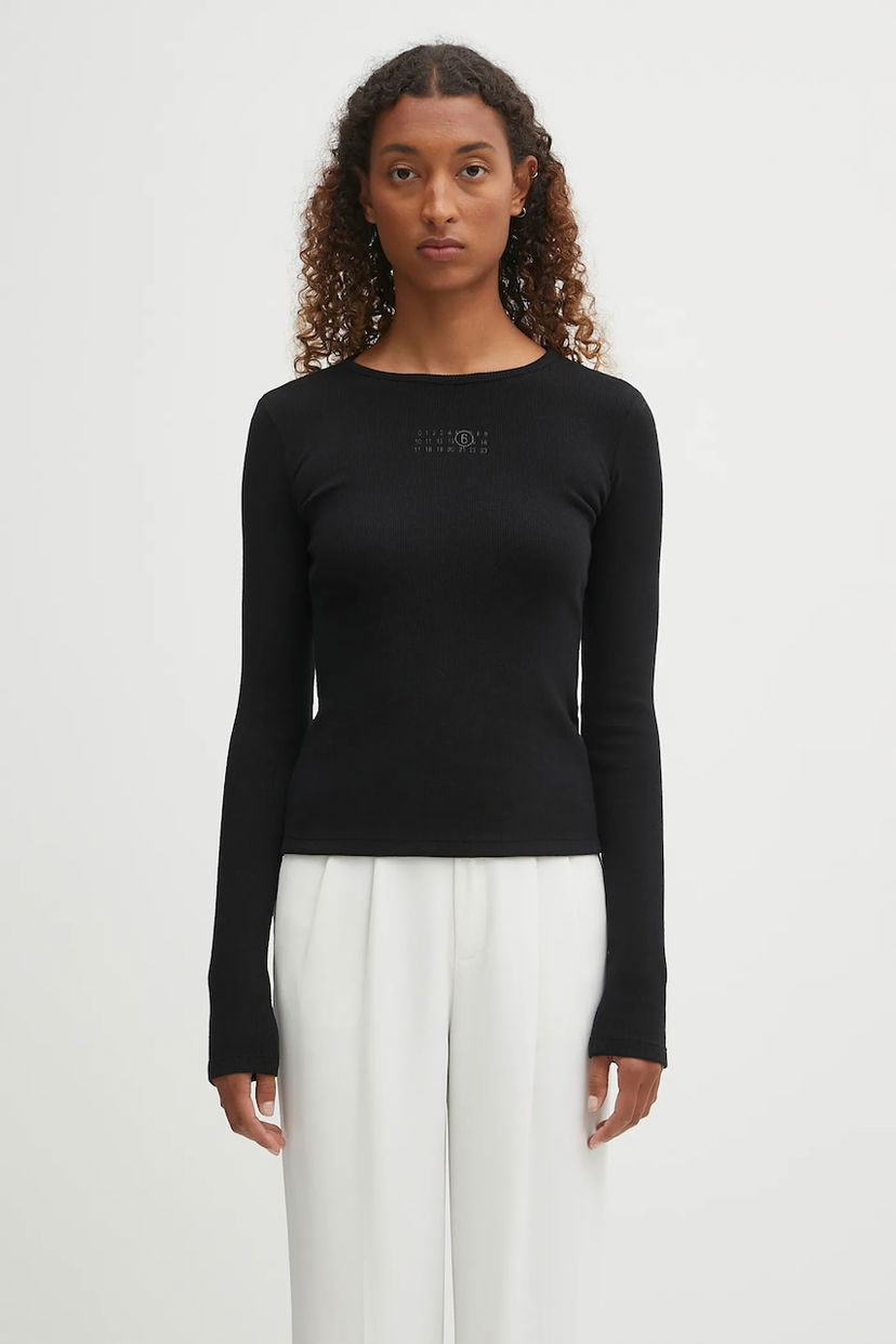 Majica Maison Margiela MM6 Maison Margiela Slim-Fit Ribbed Long Sleeve T-Shirt Črna | S52NH0029.M20122.900