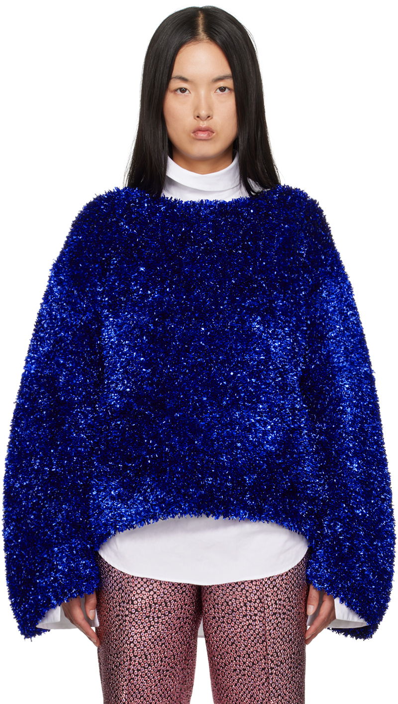 Pleteni pulover Dries Van Noten Tinsel Sweater Modra | 242-011244-9725