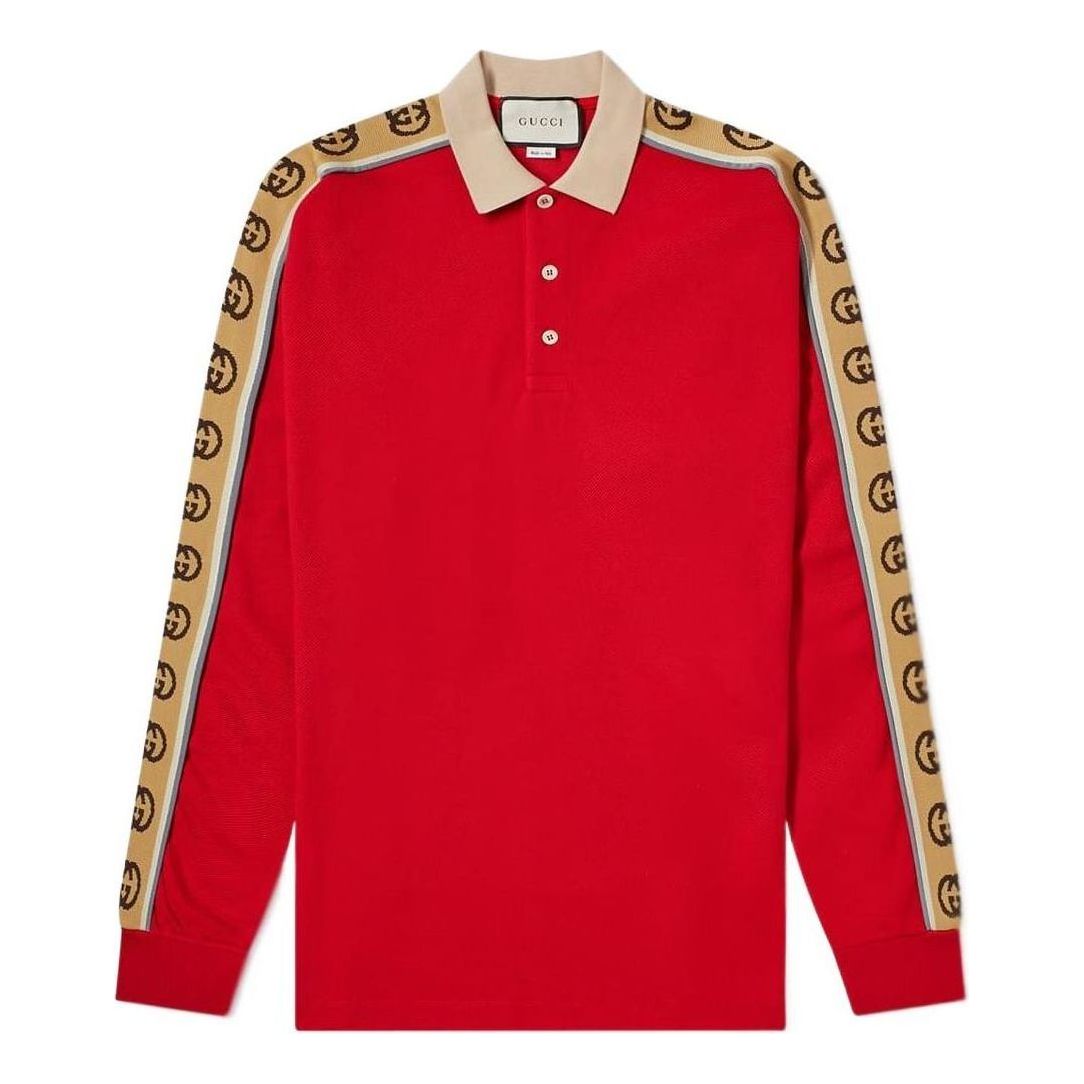 Polo majica Gucci Gucci Long Sleeve Polo With Stripe Rdeča | 598955-XJB0Q-6057, 0