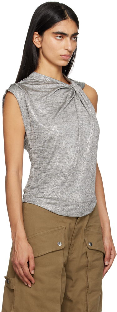 Majica brez rokavov Isabel Marant Étoile Isabel Marant Etoile Women's Metallic Knotted Top Siva | 24ATS0238FA-B3N09E, 1