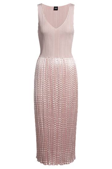 Obleke BOSS Knit Dress with Lustrous Structured Skirt Roza | 50537736