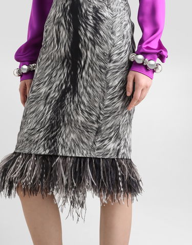 Krila Dolce & Gabbana Calf-length Pencil Skirt With Fur Print And Feathered Detailing Grey Siva | F4C1ITFSA71HI3VQ, 3