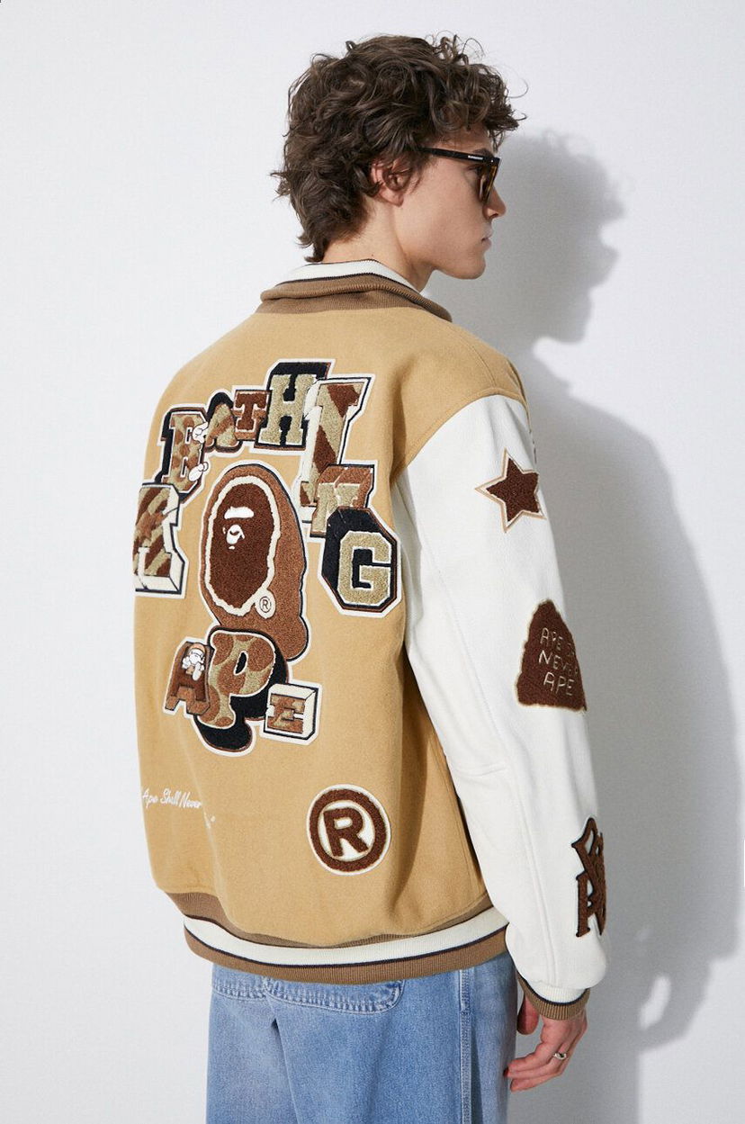 Bomber jakna BAPE Multi Motif Varsity Bomber Jacket Bež | 1J80141001