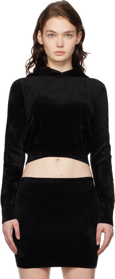 Pulover Alexander Wang Alexander Wang Cropped Velour Hoodie Črna | 4KC4241002, 0