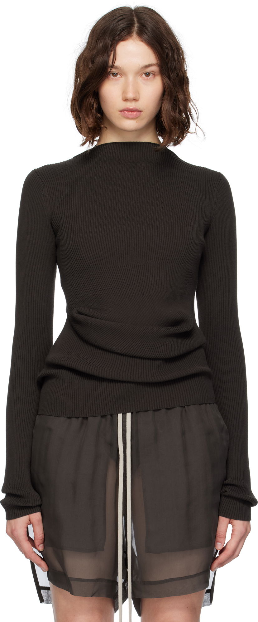 Pleteni pulover Rick Owens Rick Owens Ribbed Knit Babel Sweater Rjava | RP02E4639 RIBVI