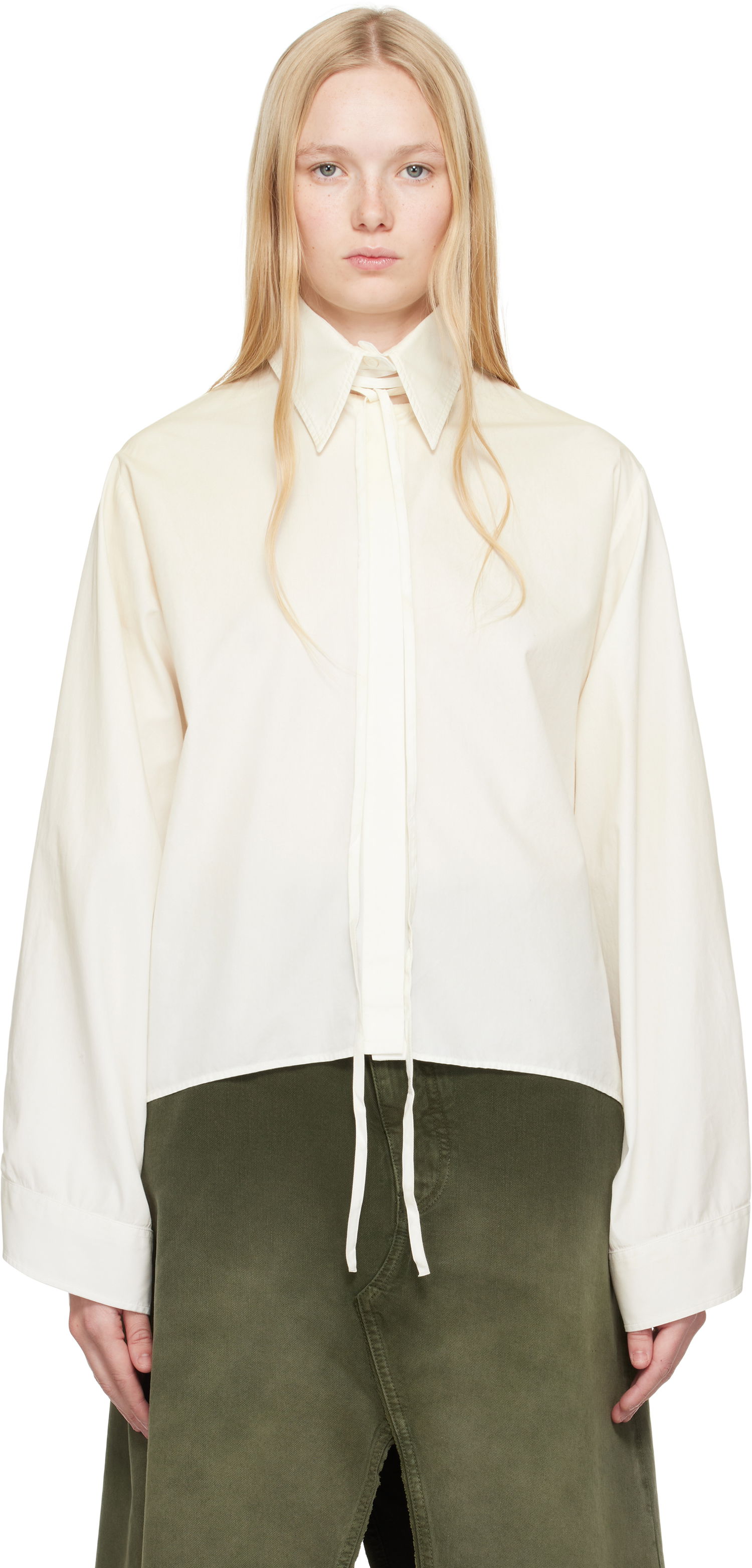 Srajce Maison Margiela MM6 Maison Margiela Cotton Poplin Tie-Neck Shirt Bela | S62DT0039 M35458, 0