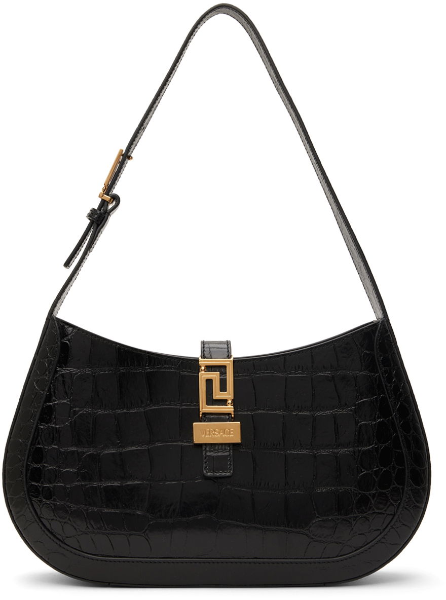 Torba za čez ramo Versace Croc-Embossed Bag Črna | 1013166_1A08724_1B00V, 0