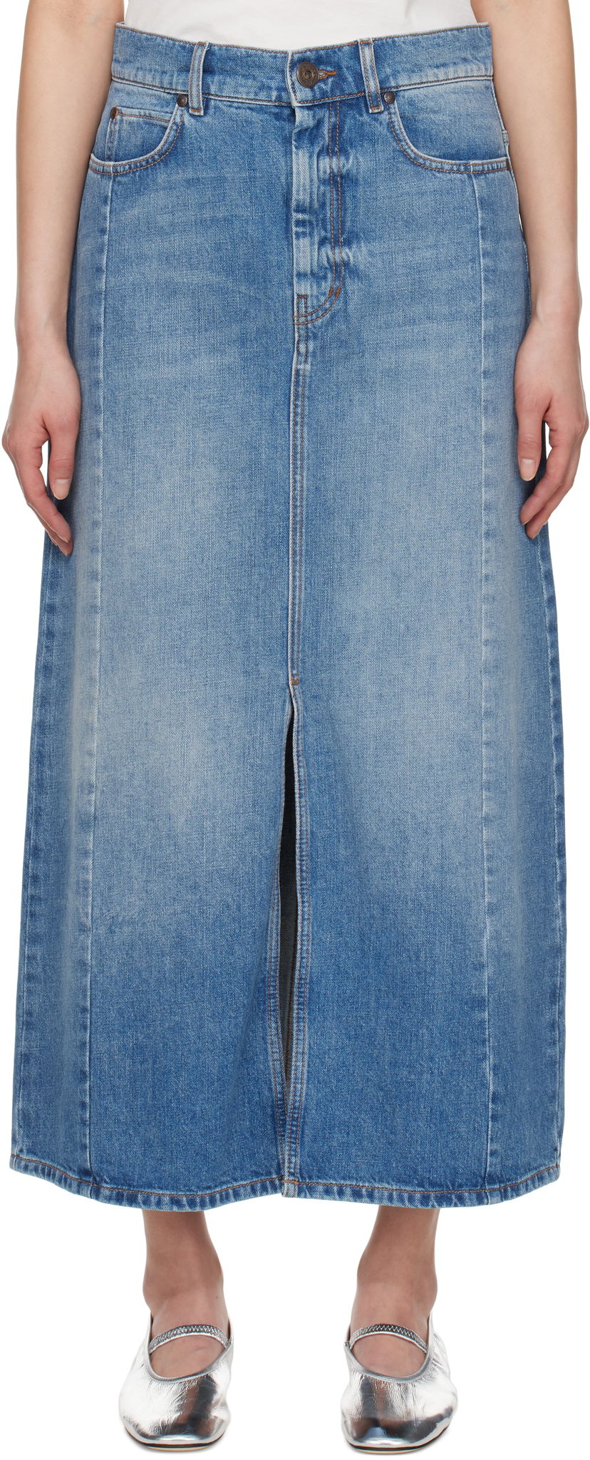 Krila Max Mara Weekend Max Mara Gesso Denim Midi Skirt Modra | 2515101061600