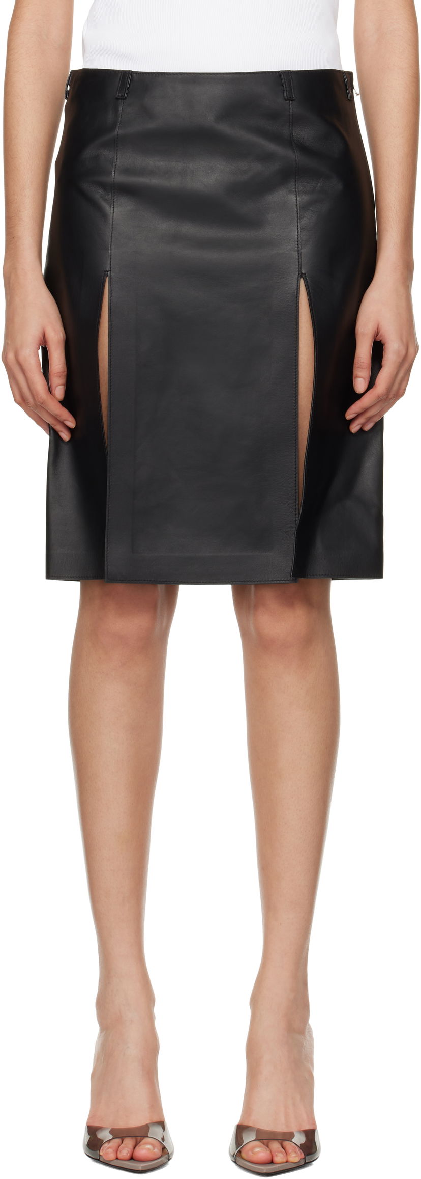 Krila The Attico Attico Tailored Leather Skirt with Slits Črna | 250WCS00261 LBT128AA
