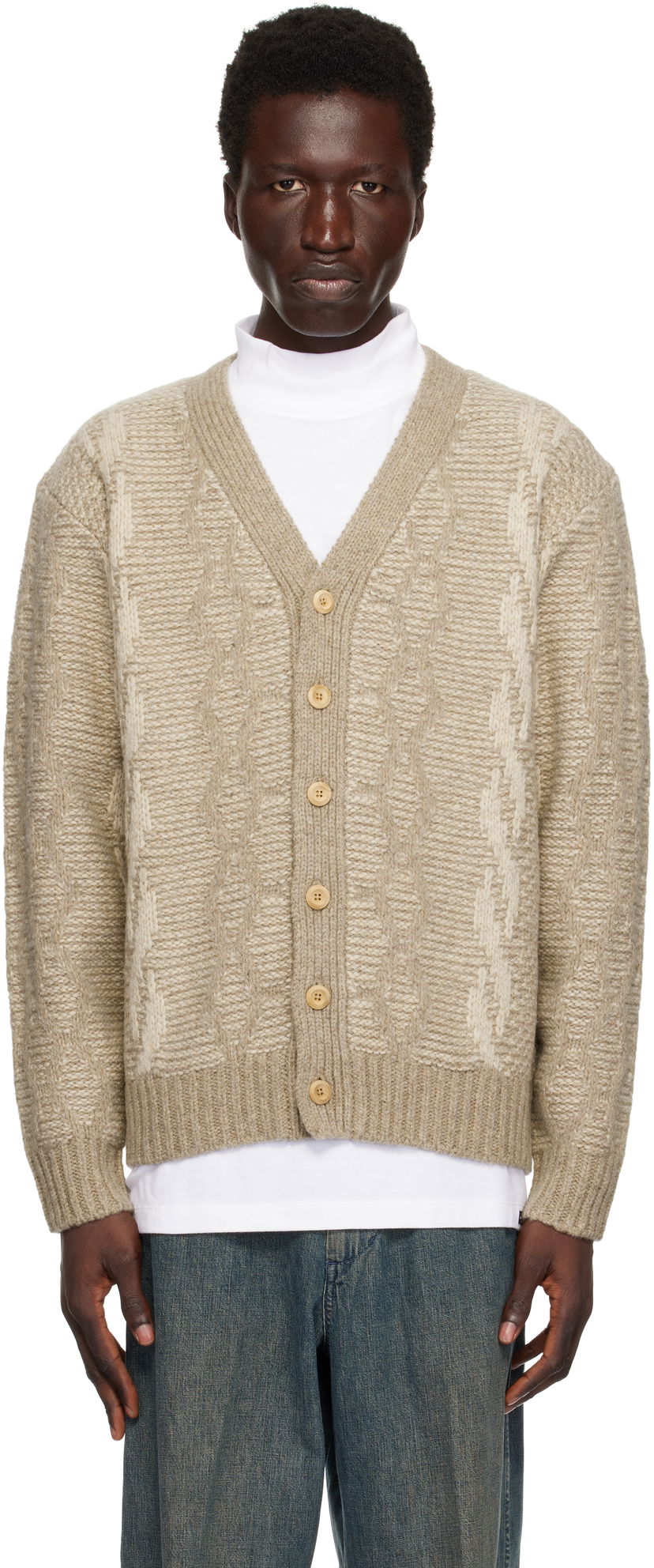 Pleteni pulover BEAMS BEAMS PLUS Heavy Cable Pattern Cardigan Bež | 38150206156