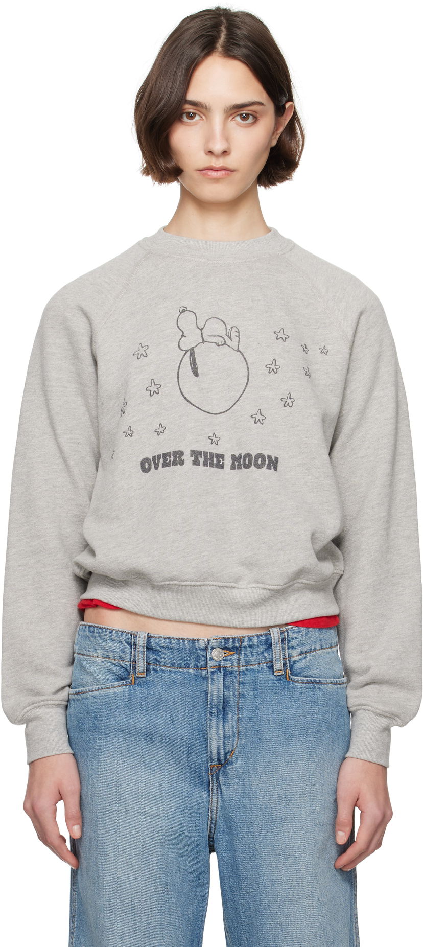 Pleteni pulover RE/DONE Re/Done Classic 'Snoopy Moon' Sweatshirt Siva | 356-08WCGC001