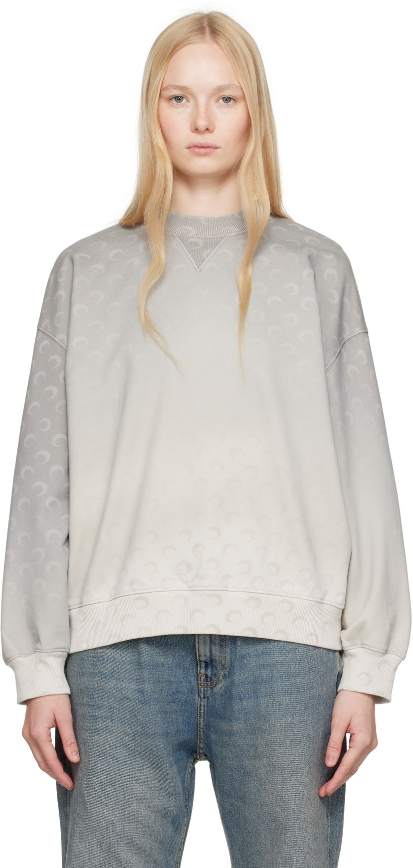 Pleteni pulover Marine Serre Marine Serre Moon Faded Fleece Oversized Sweatshirt Siva | UST022A CJER0073
