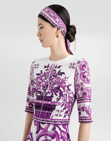 Obleke Dolce & Gabbana Dolce & Gabbana Majolica Print Charmeuse Midi Dress Lila | F6EAJTHPAELIP3TN, 3