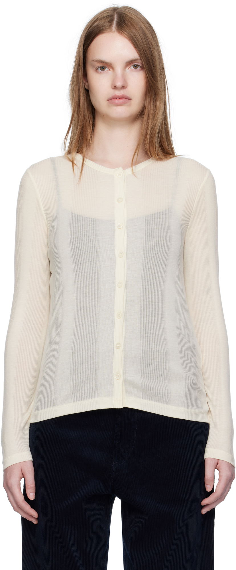Pleteni pulover A.P.C. A.P.C. Lorie Button Cardigan Bež | LYAAW-F22331