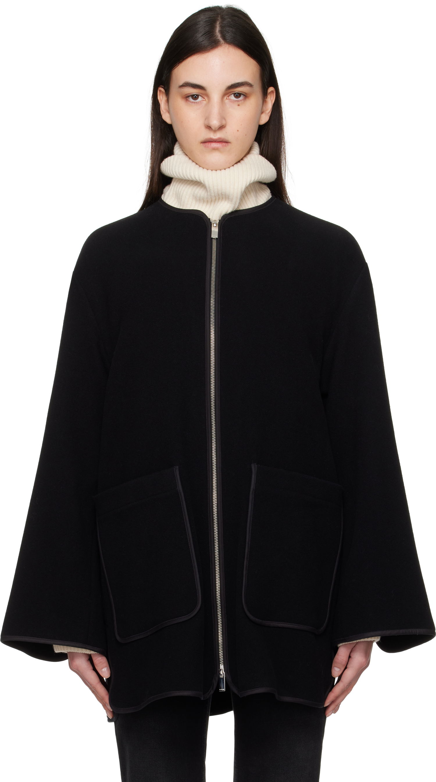 Plašči TOTEME TOTEME Felted Wool Zip-Up Jacket Črna | 251-WRO4262-FB0039, 0