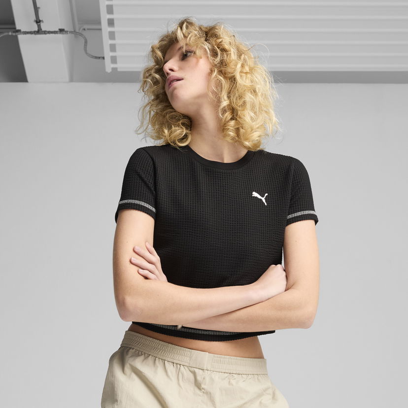 Krop-top Puma DARE TO Textured Baby Tee Črna | 629806_01