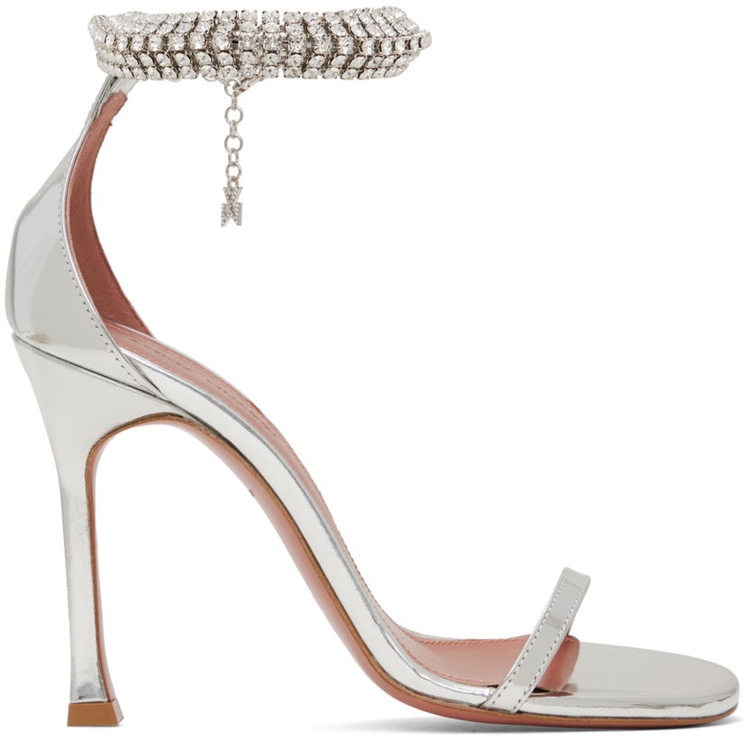 Nega čevljev Amina Muaddi Amina Muaddi Iman Heeled Sandals with Rhinestone Anklet Kovinski | IMAN SANDAL SR MIRROR