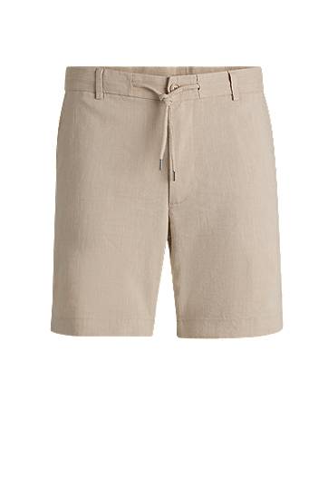 Kratke hlače BOSS Regular-Fit Linen-Blend Drawcord Shorts Bež | 50538016