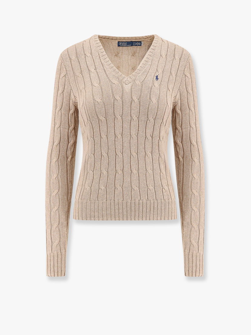 Pleteni pulover Polo by Ralph Lauren Cable Knit V-Neck Sweater Bež | 211945652003