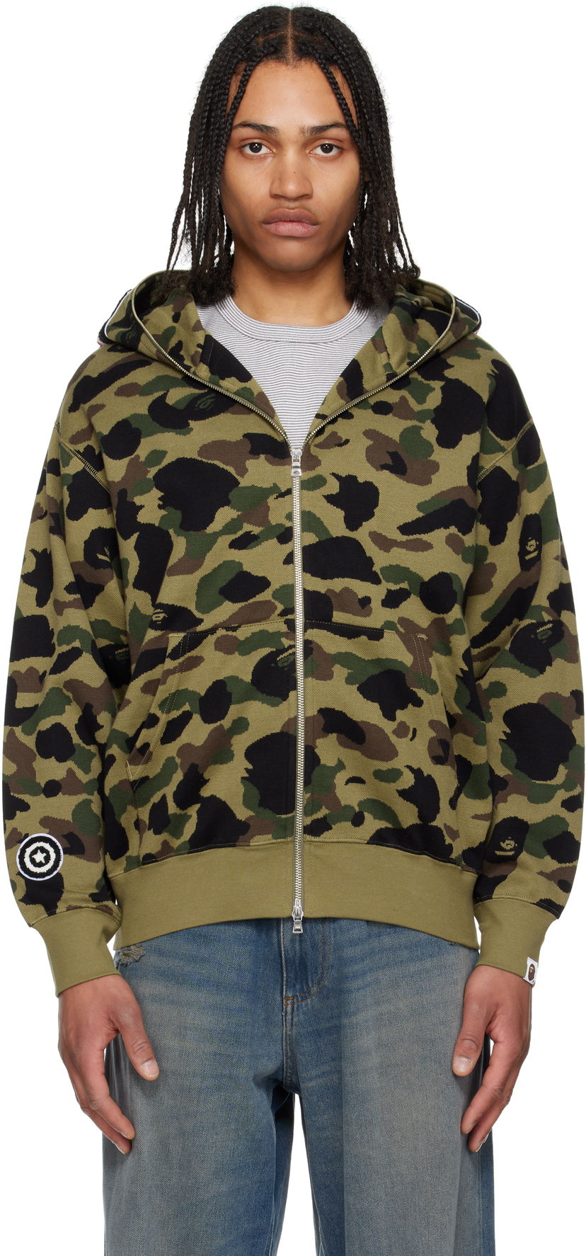 Pulover BAPE A Bathing Ape 1st Camo Jacquard Shark Full Zip Hoodie Zelena | 001ZPL301304M