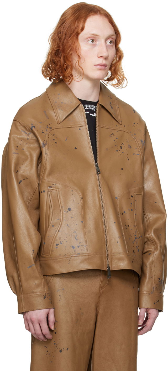 Jakna ADER ERROR Paint Splatter Cropped Leather Jacket Rjava | BN01SSJK0101BR, 1