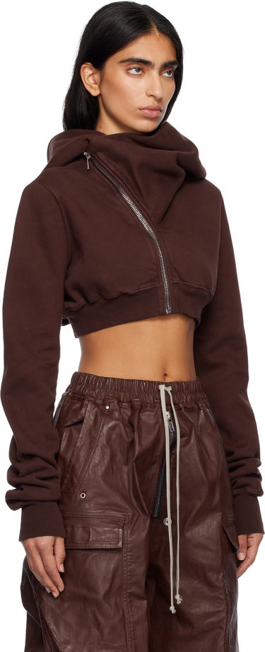 Pulover Rick Owens Concordians Micro Mountain Cropped Asymmetric Zip Hoodie Rjava | DS02E7237 F, 1