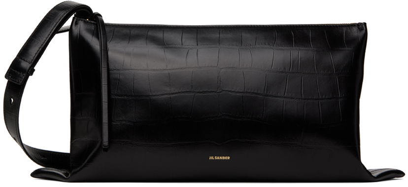 Torba za čez ramo Jil Sander Black Croc-Effect Leather Medium Shoulder Bag Črna | J07WD0050_P6574