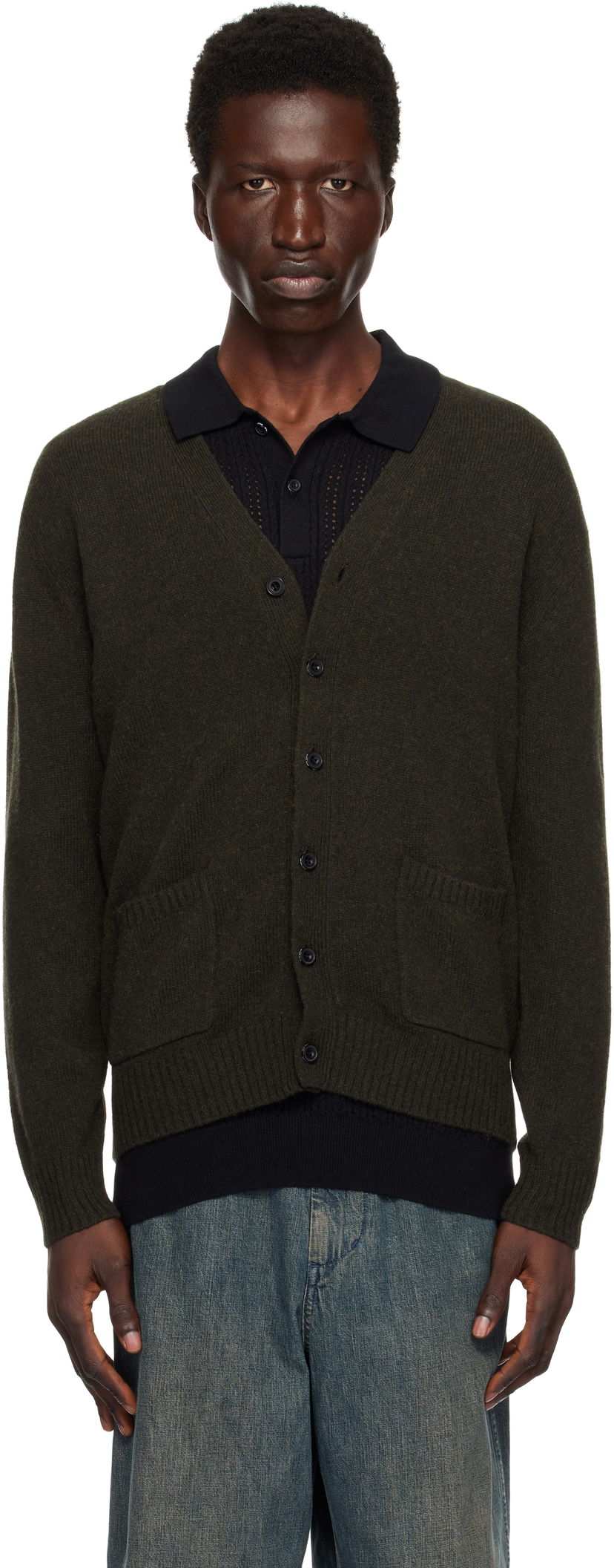 Pleteni pulover BEAMS BEAMS PLUS 7G Cardigan Zelena | 38150094103