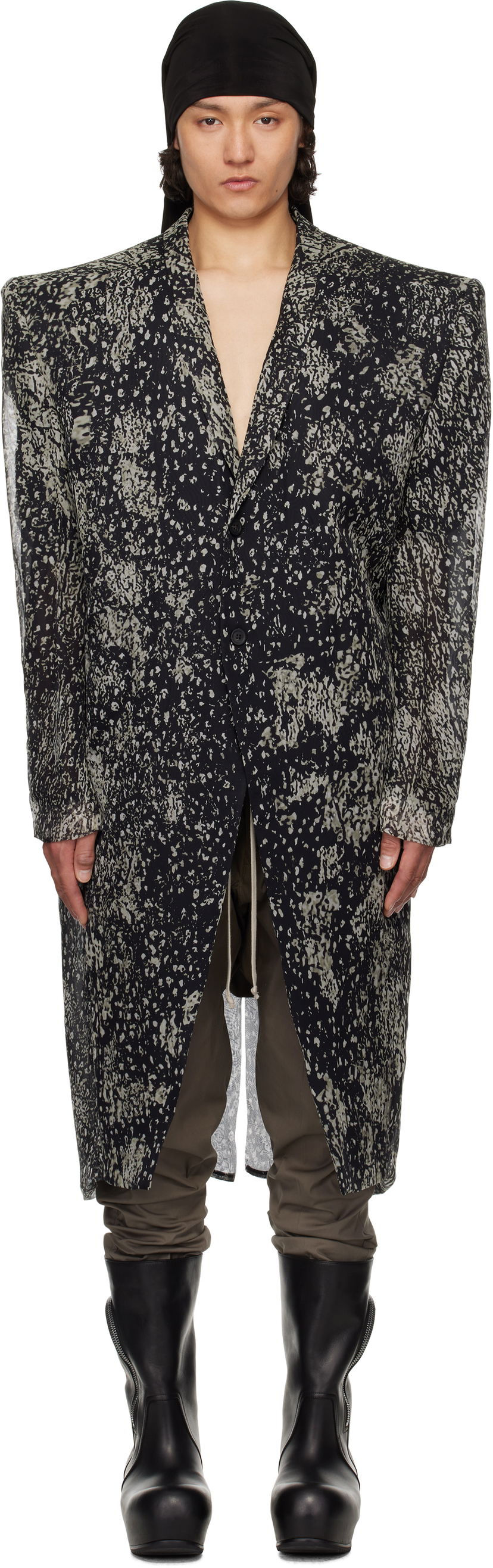 Plašči Rick Owens Rick Owens Hollywood Ricks Print Coat Črna | RU01E5931 SP1