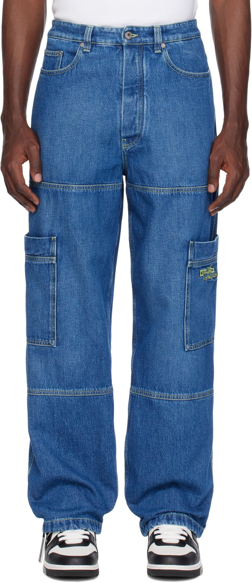 Kavbojke Off-White Off-White Irregular Denim Cargo Pants Modra | OMYA18QS25DEN0014250