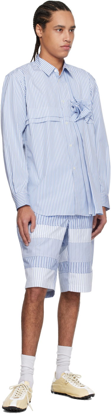 Srajce Comme des Garçons Comme des Garçons Yarn Dyed Stripe 3D Roses Shirt Modra | FO-B039-051, 3