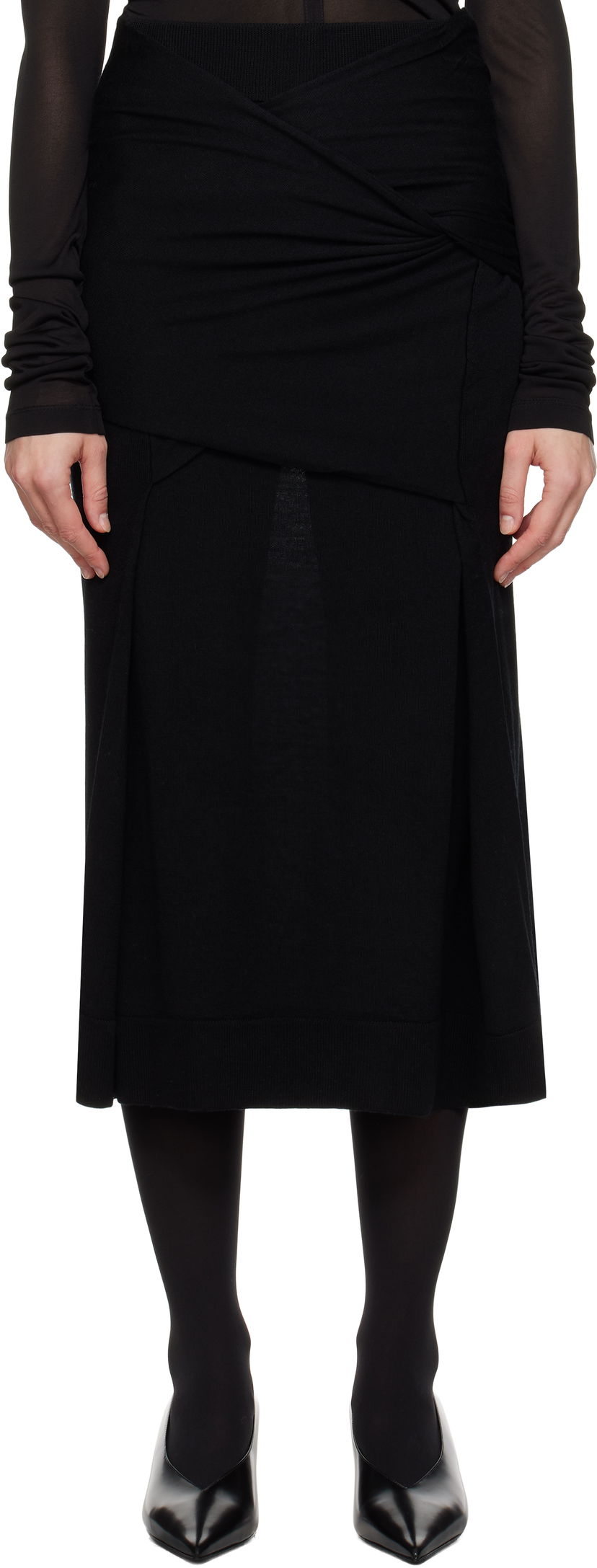 Krila TOTEME Draped Midi Knit Skirt Črna | 244-WRT0398-YA0087