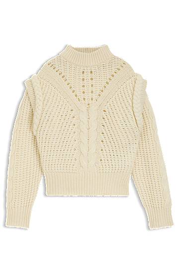 Pleteni pulover BOSS Structured Cable and Openwork Knit Mock Neck Sweater with Alpaca and Virgin Wool Bela | 50548951