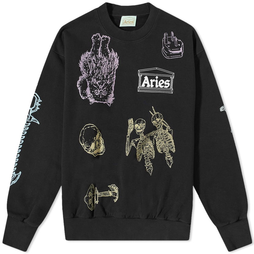 Pleteni pulover Aries Aries Cybin Graphic Crewneck Sweatshirt Črna | FTAR20004-BLK