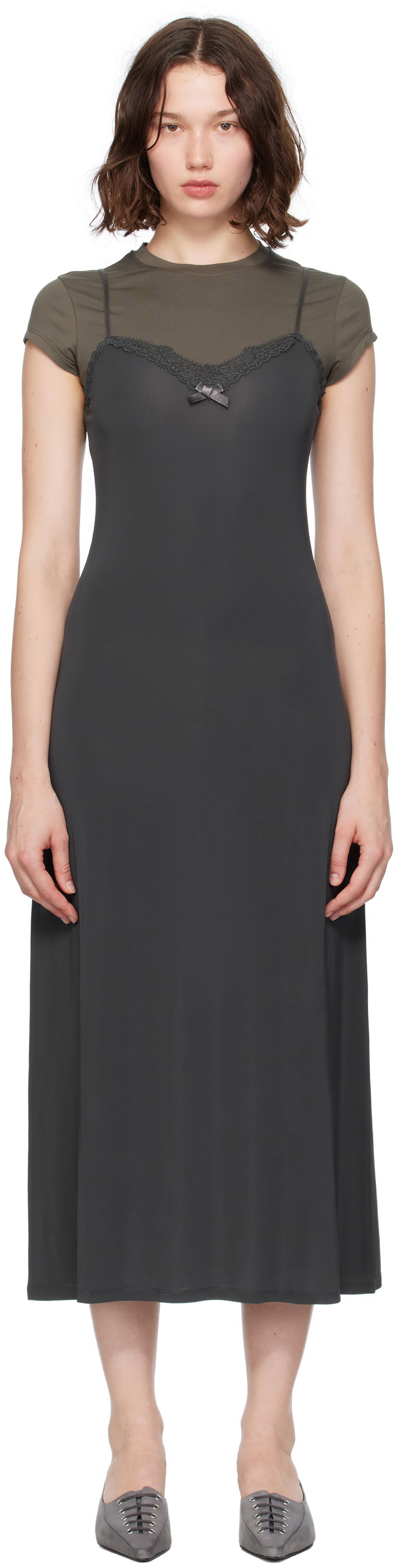 Obleke Acne Studios Acne Studios Layered Jersey Midi Dress Siva | A20796-