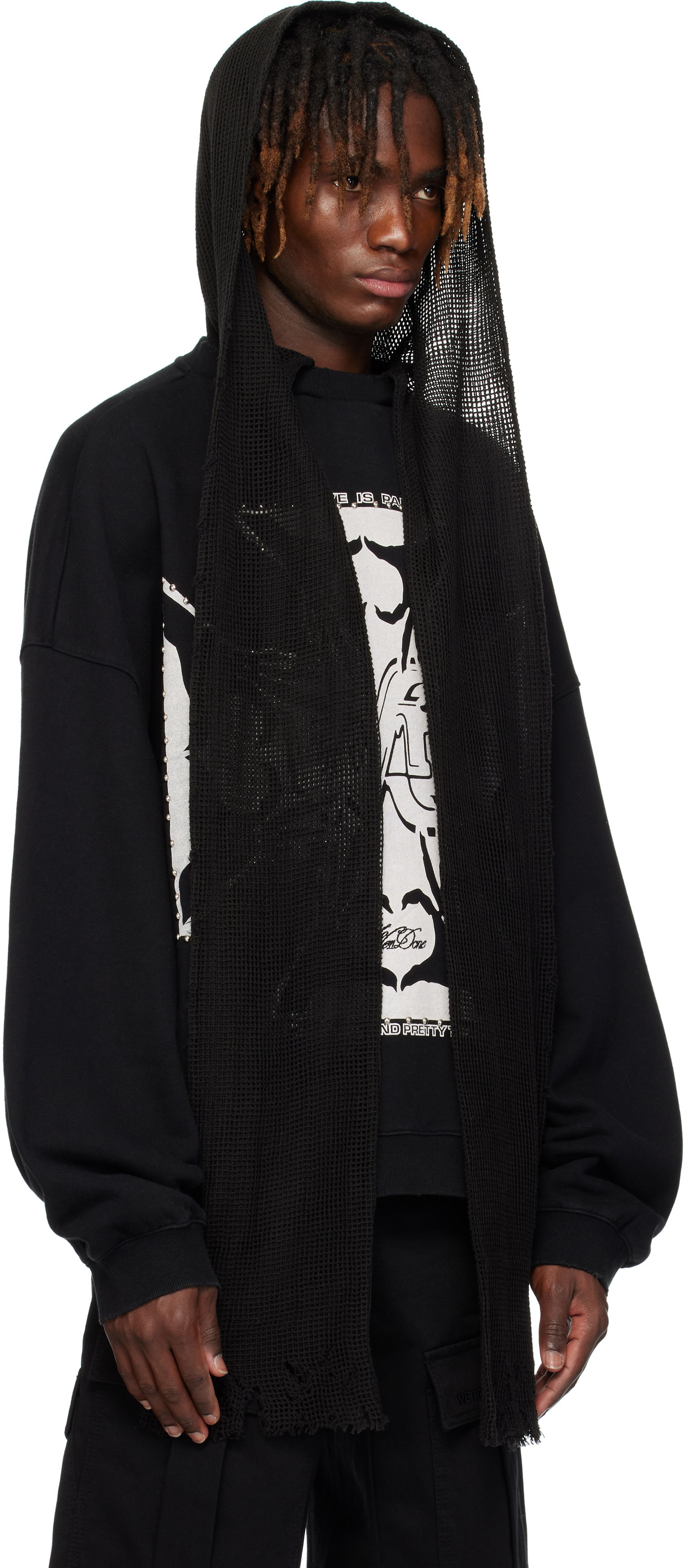Pulover We11done We11done Heart-Cross Long-Sleeved Muffler Hoodie Črna | WD-TH0-25-845-U-BK, 1