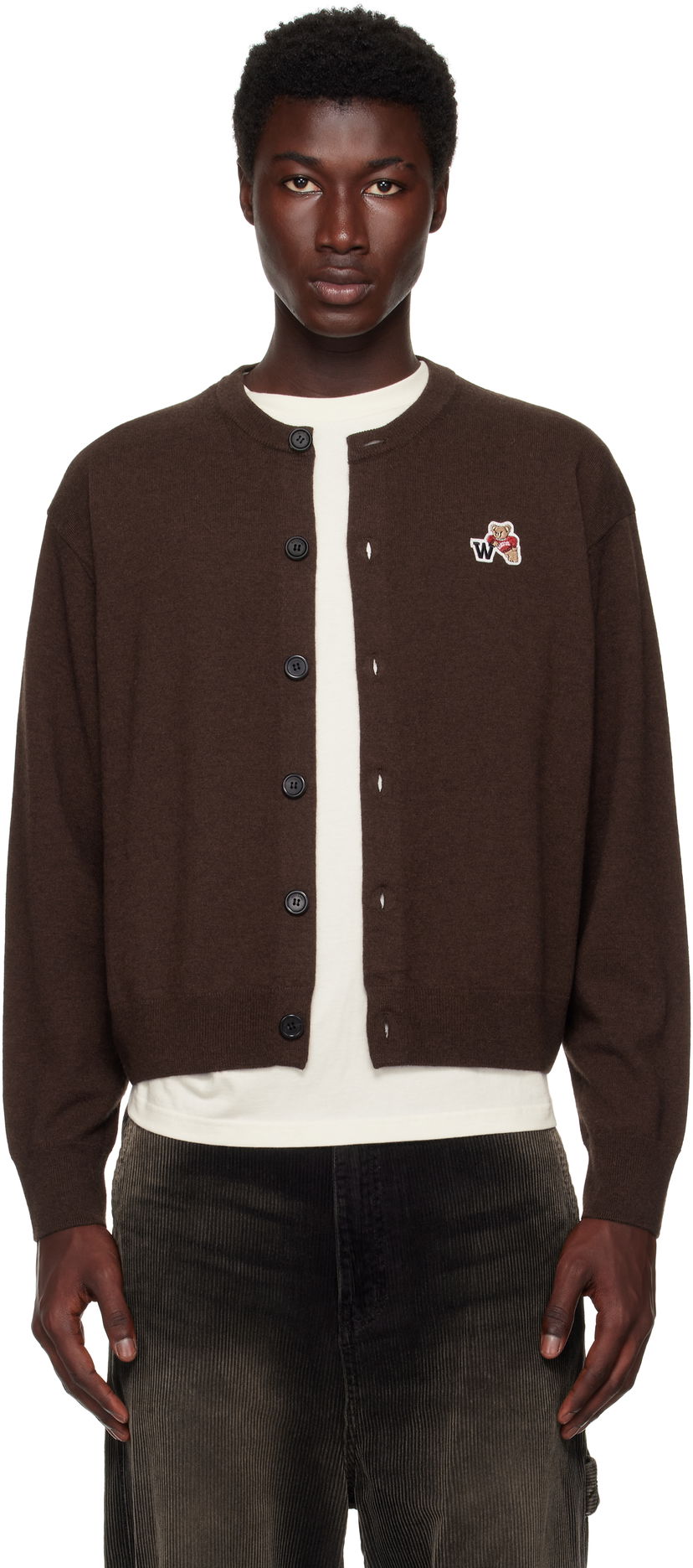 Pleteni pulover We11done We11done Single Patch Cardigan Rjava | WD-KC2-25-611-U-BR