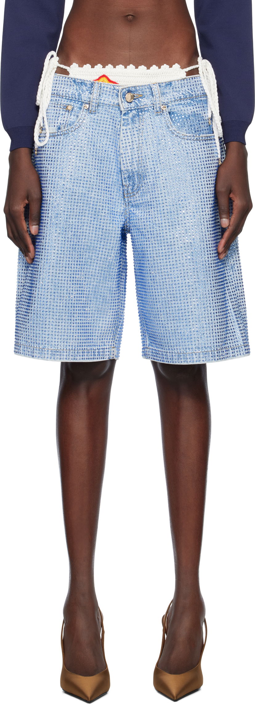 Kratke hlače Casablanca Casablanca Crystal Embellished Denim Shorts Modra | WS25-TR-280-01