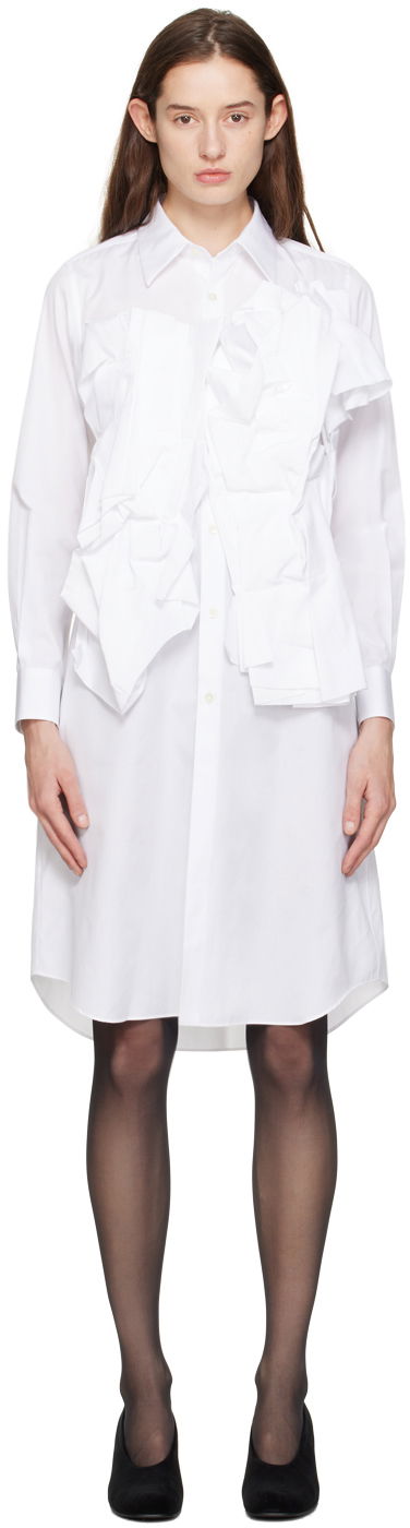 Obleke Comme des Garçons Ruffle Midi Dress Bela | GL-B006-051