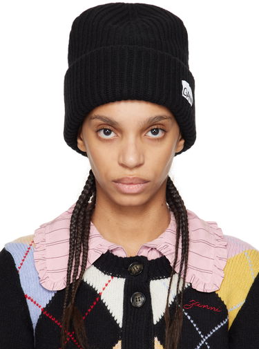 Beanie GANNI Structured Rib Beanie Črna | 5714667416047, 4
