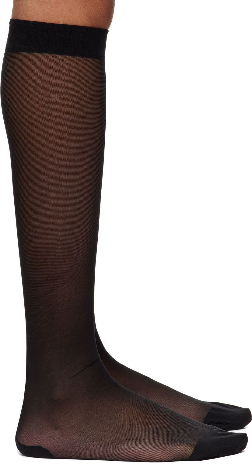 Nogavice Dolce & Gabbana Dolce&Gabbana Three-Pack Logo Nylon Knee-High Socks Črna | O4A44T ON02S
