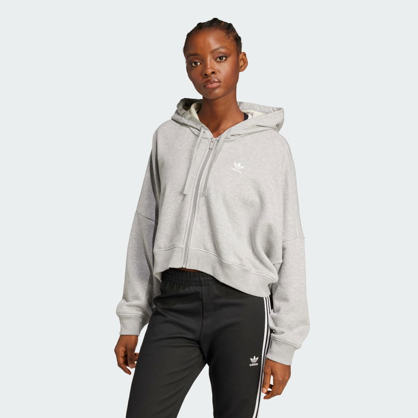 Pulover adidas Performance Essentials Short Full-Zip French Terry Hoodie Siva | JN7844